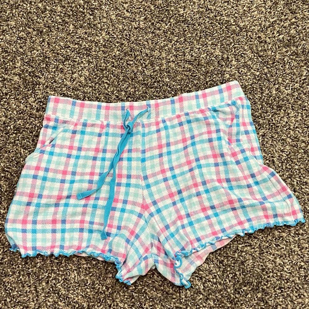 White, pink, and blue pajama shorts